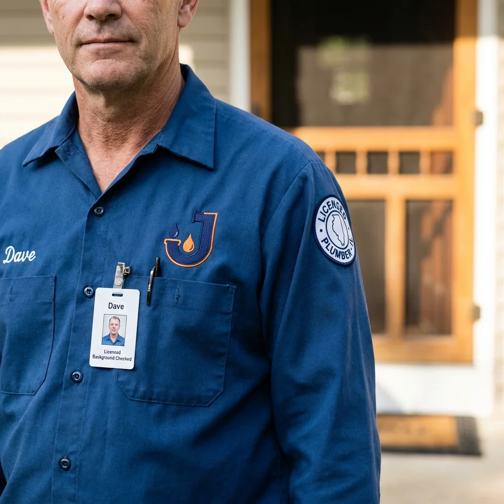 Licensed plumber showing ID badge in Oak Harbor, OH